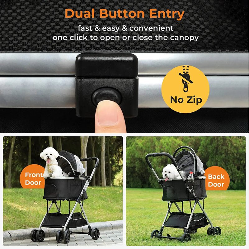 Fashionsarah.com Pet Stroller Premium 3-in-1 For Medium Small Dogs Cats, Zipperless Dual Entry, Dog Stroller With Detachable Carrier, Foldable Travel Jogging Strolling Cart With Storage Basket