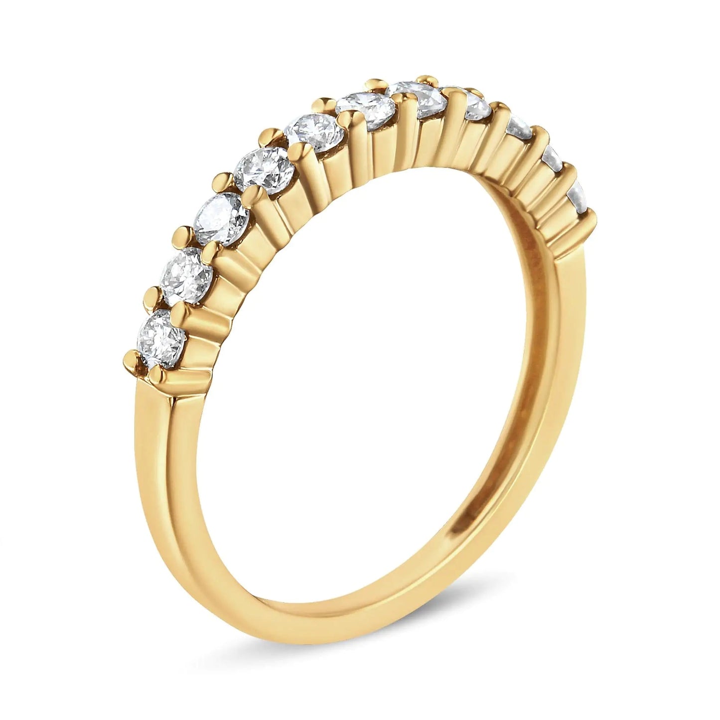 14K Yellow Gold Plated .925 Sterling Silver 1/2 cttw Shared Prong Set Brilliant Round-Cut Diamond 11 Stone Band Ring (J-K Color, SI2-I1 Clarity) | Fashionsarah.com