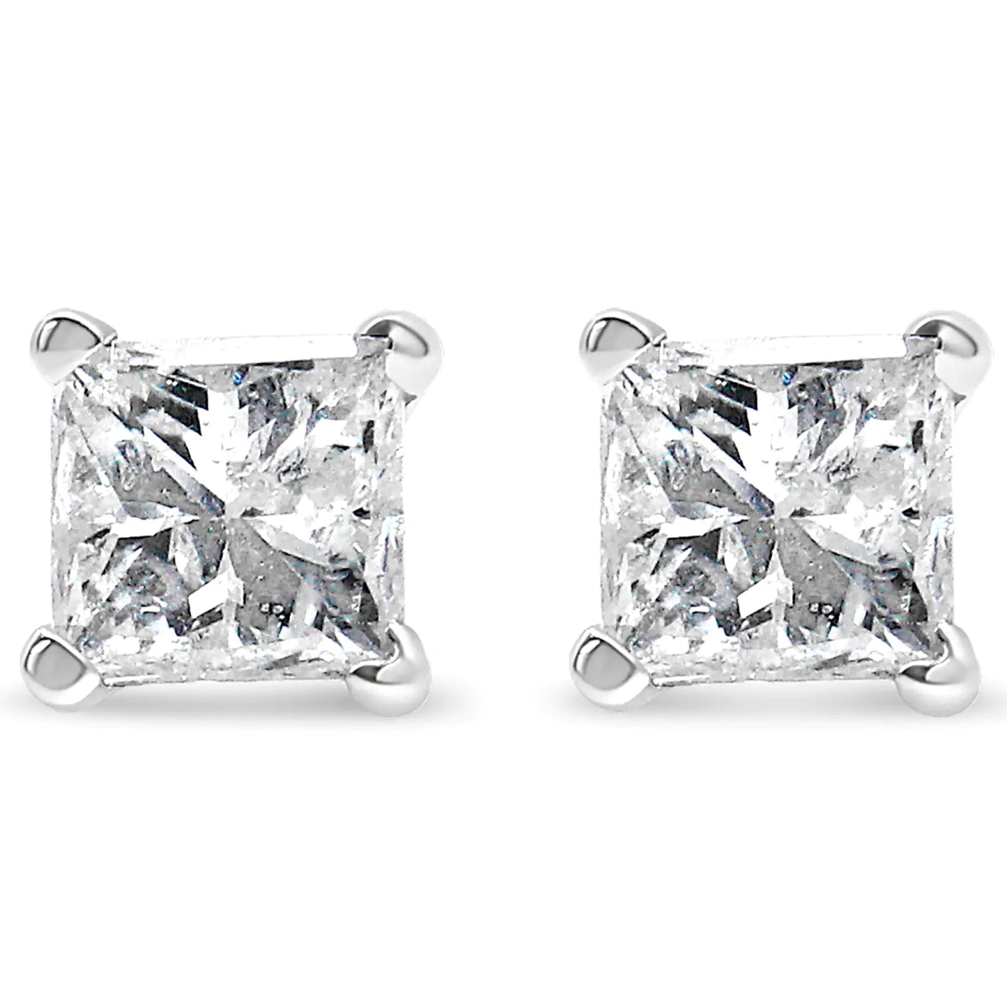 14K White Gold 3/8 Cttw Princess-Cut Square Diamond Classic 4-Prong Solitaire Stud Earrings(H-I, I1-I2) | Fashionsarah.com