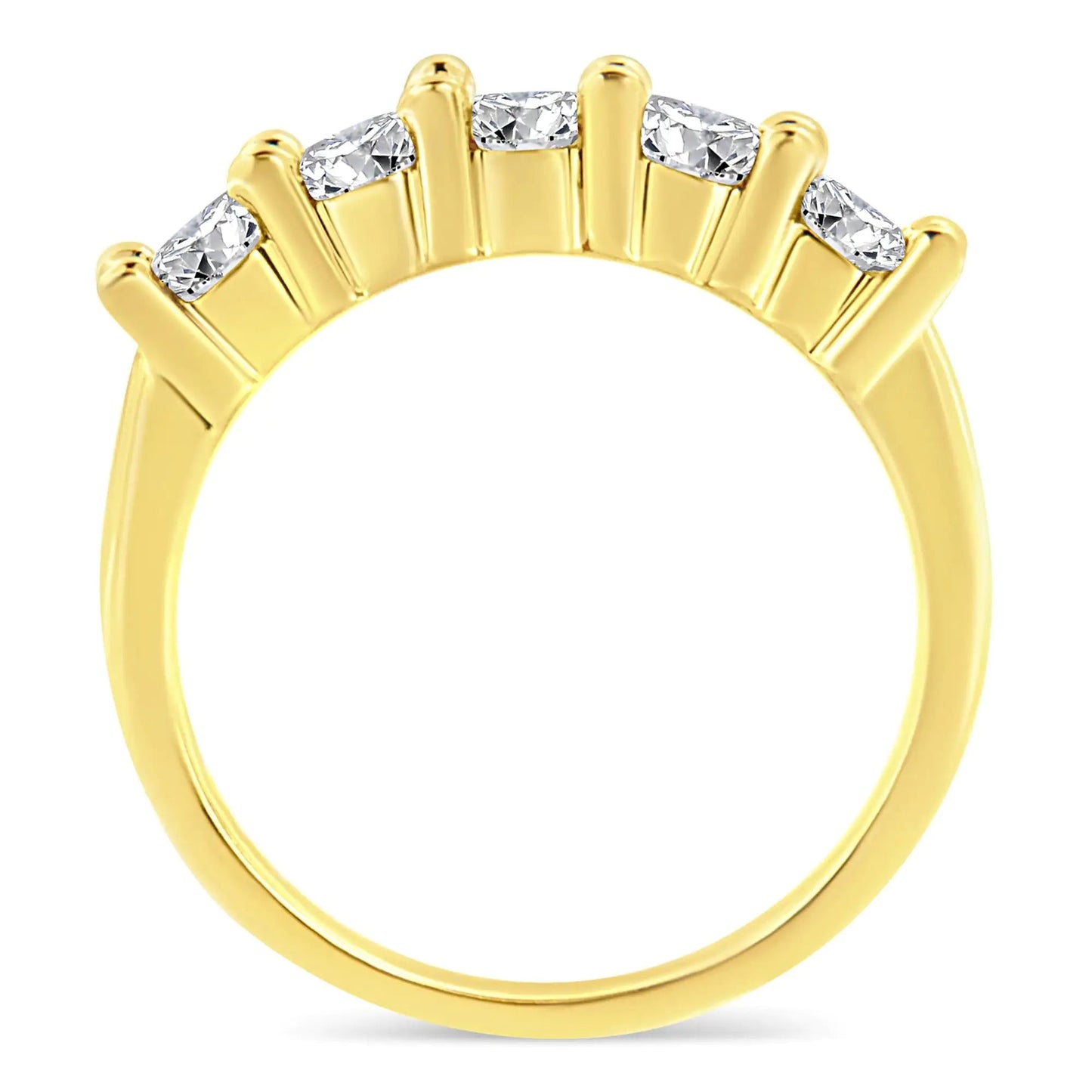 14K Yellow Gold Plated .925 Sterling Silver 1.0 Cttw Shared Prong-set Round Diamond 5 Stone Band Ring (J-K Color, I1-I2 Clarity) | Fashionsarah.com