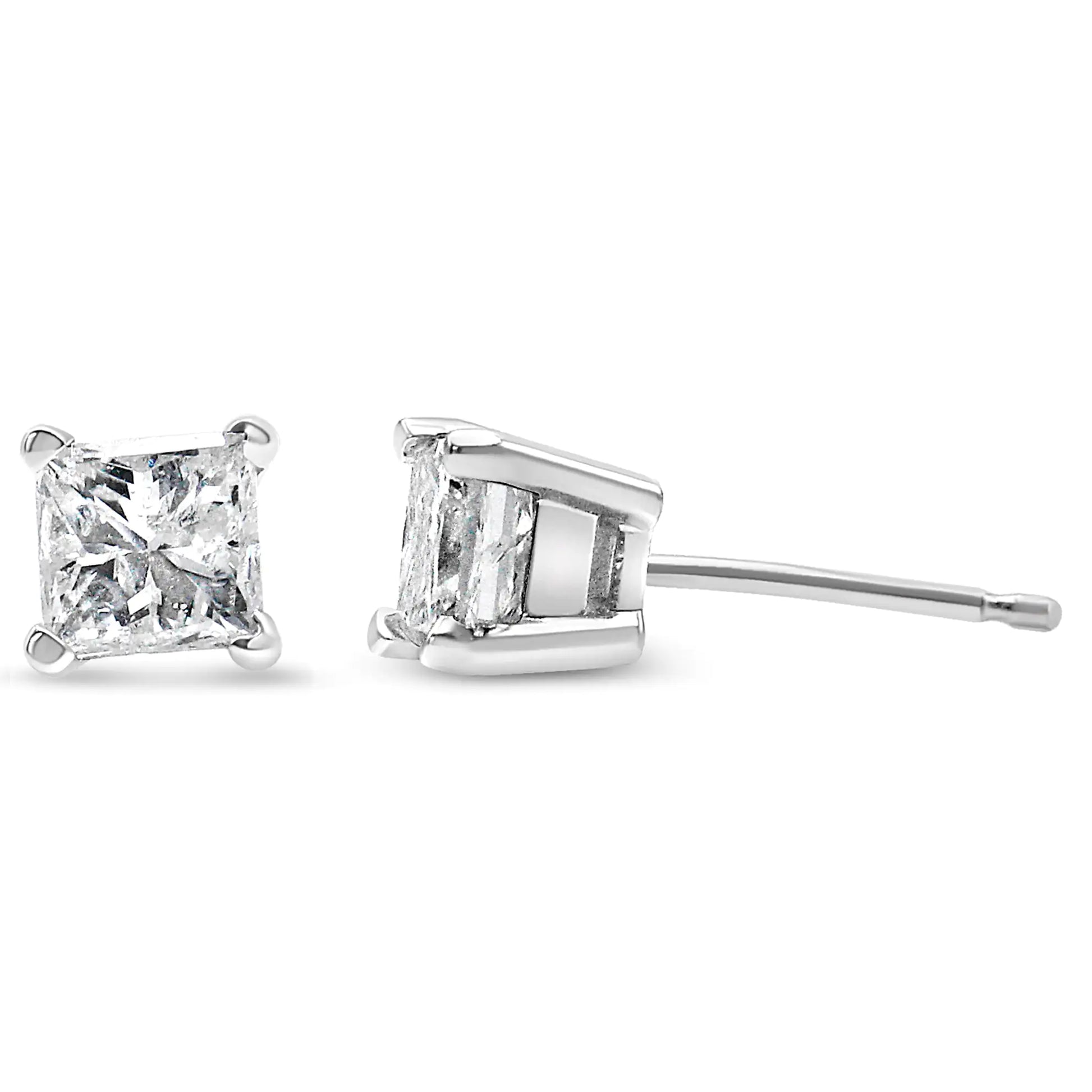 14K White Gold 3/8 Cttw Princess-Cut Square Diamond Classic 4-Prong Solitaire Stud Earrings(H-I, I1-I2) | Fashionsarah.com