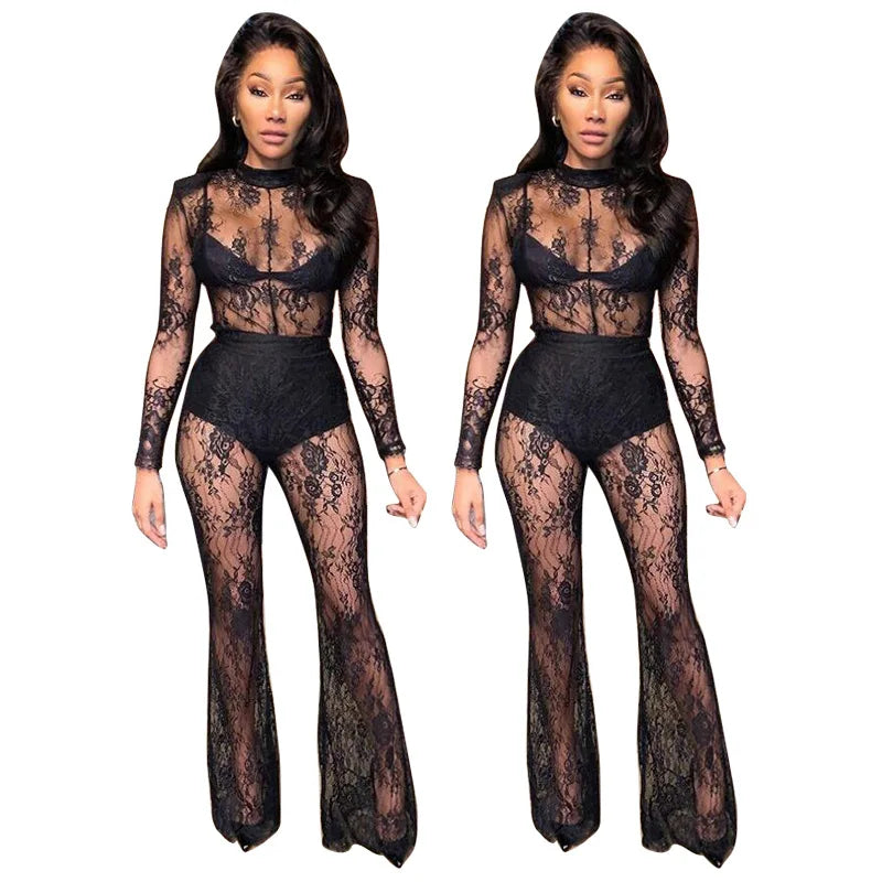 Fashionsarah.com Fashionsarah.com Fashion Black Lace Perspective Jumpsuit