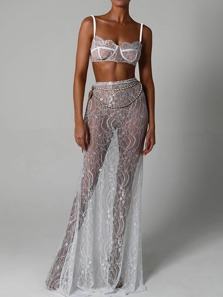Elegant And Transparent Maxi Skirt with Top | Fashionsarah.com