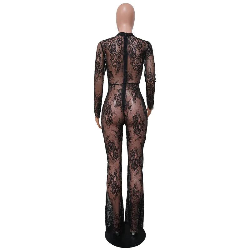 Fashionsarah.com Fashionsarah.com Fashion Black Lace Perspective Jumpsuit