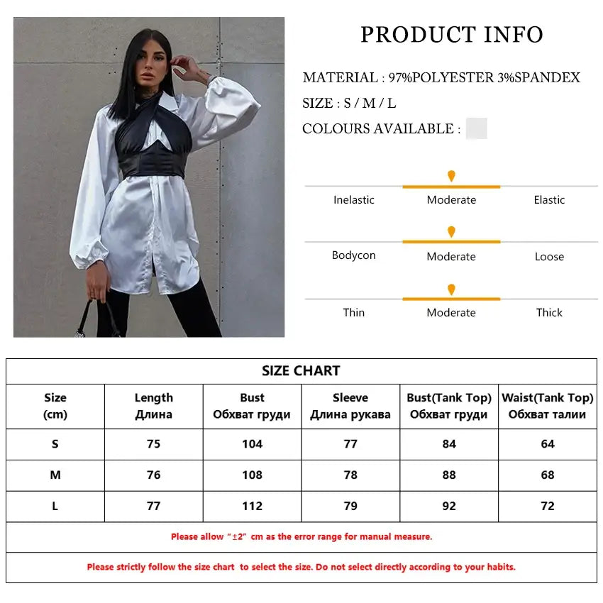 Loose Satin Shirt With Black Halter Crop Top