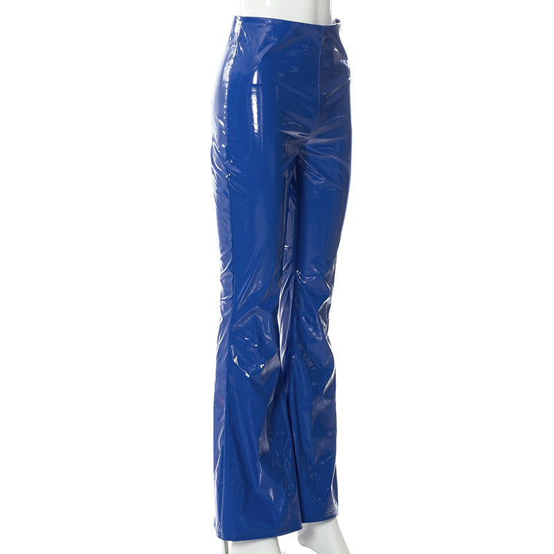 Women Slim Flar Long Leather Trousers | Fashionsarah.com