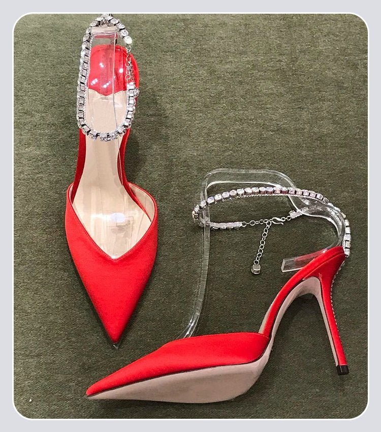 Fashionsarah.com Luxurious V Cut Strap Rhinestone Heels