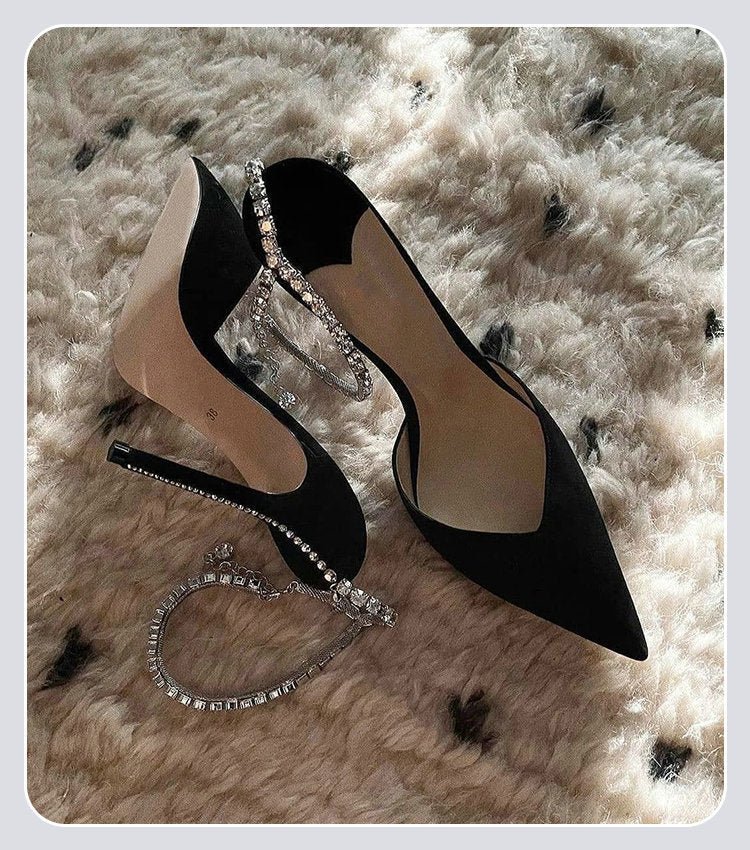 Luxurious V Cut Strap Rhinestone Heels | Fashionsarah.com
