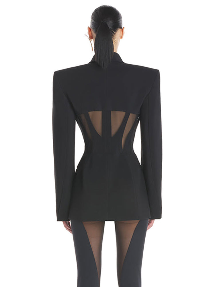 Fashionsarah.com Mesh Panel Perspective Blazer