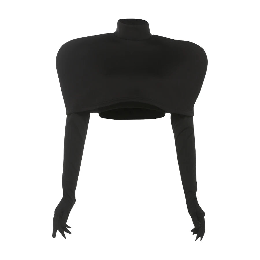 Turtleneck Top and Crop Top with Gloves Set