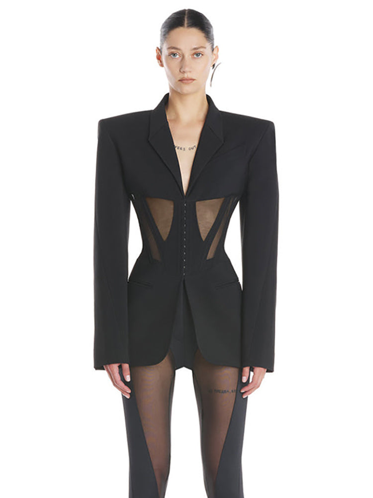 Mesh Panel Perspective Blazer | Fashionsarah.com