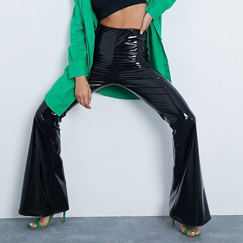 Women Slim Flar Long Leather Trousers | Fashionsarah.com