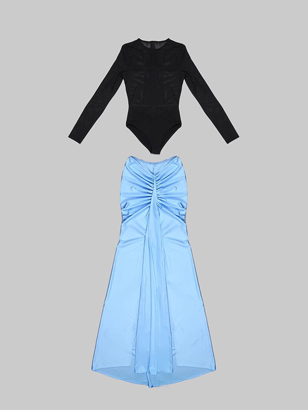 Long Sleeved Bodysuit+Floor Long Skirt 2 Piece Set | Fashionsarah.com