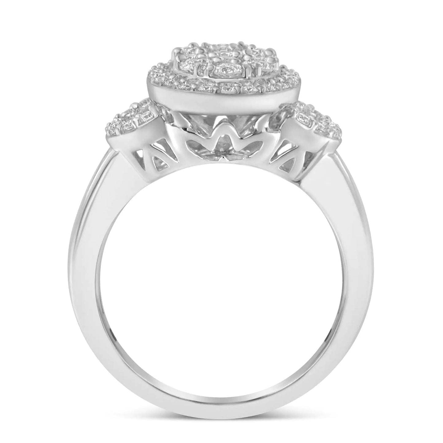 10K White Gold 1.0 Cttw Diamond Oval Cluster with Halo Vintage-Inspired Art Deco Buckle Style Statement Ring (G-H Color, SI1-SI2 Clarity) | Fashionsarah.com