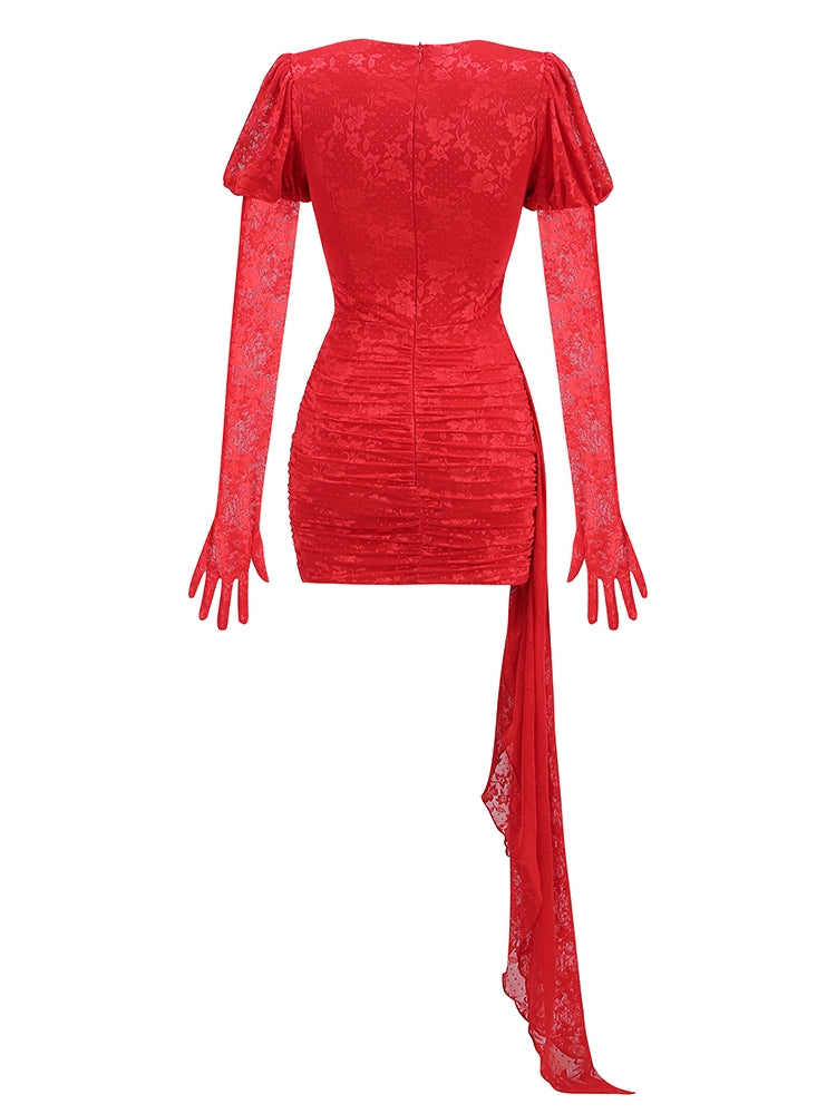 New Gloves Long Sleeves Cutout Pleated Draped Mini Dress | Fashionsarah.com