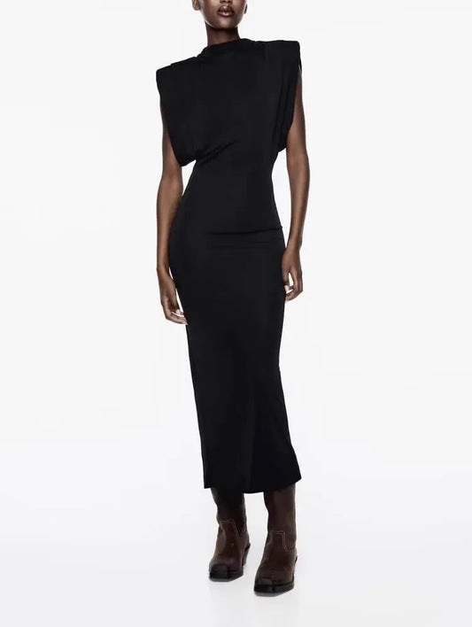 Black Shoulder Pads Bodycon Dress | Fashionsarah.com