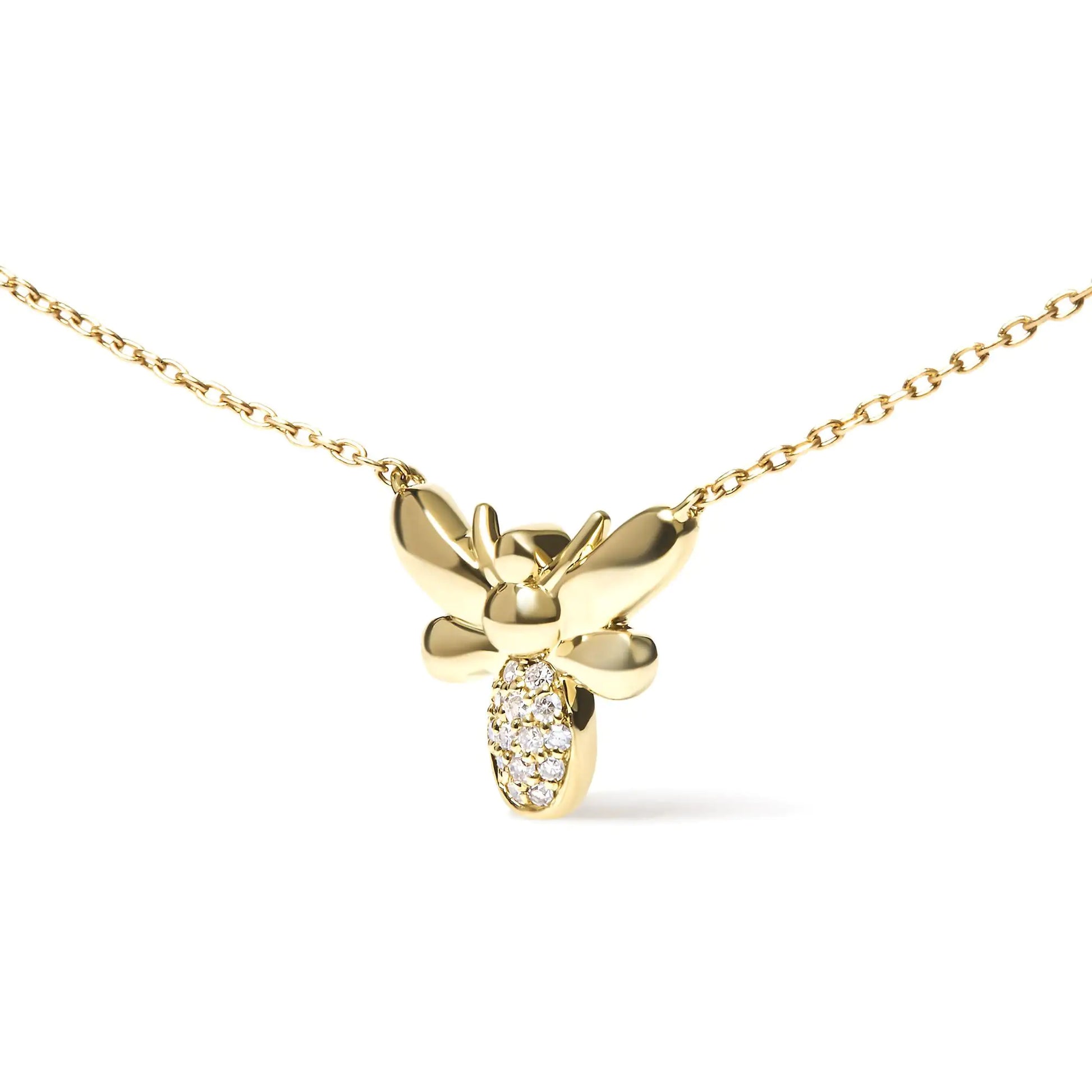 10K Yellow Gold Diamond Accented Bumble Bee Pendant 18" Inch Necklace (H-I Color, I1-I2 Clarity) | Fashionsarah.com