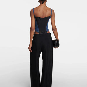 Denim Square Collar Bodysuit | Fashionsarah.com