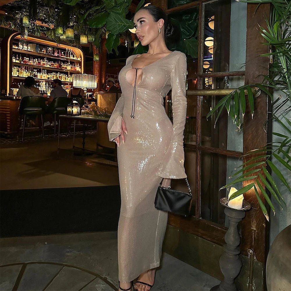 Lace Up Sequins Elegant Evening Dress | Fashionsarah.com