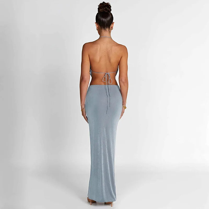 Backless Crop Top + Maxi Bodycon Skirt Matching Sets | Fashionsarah.com