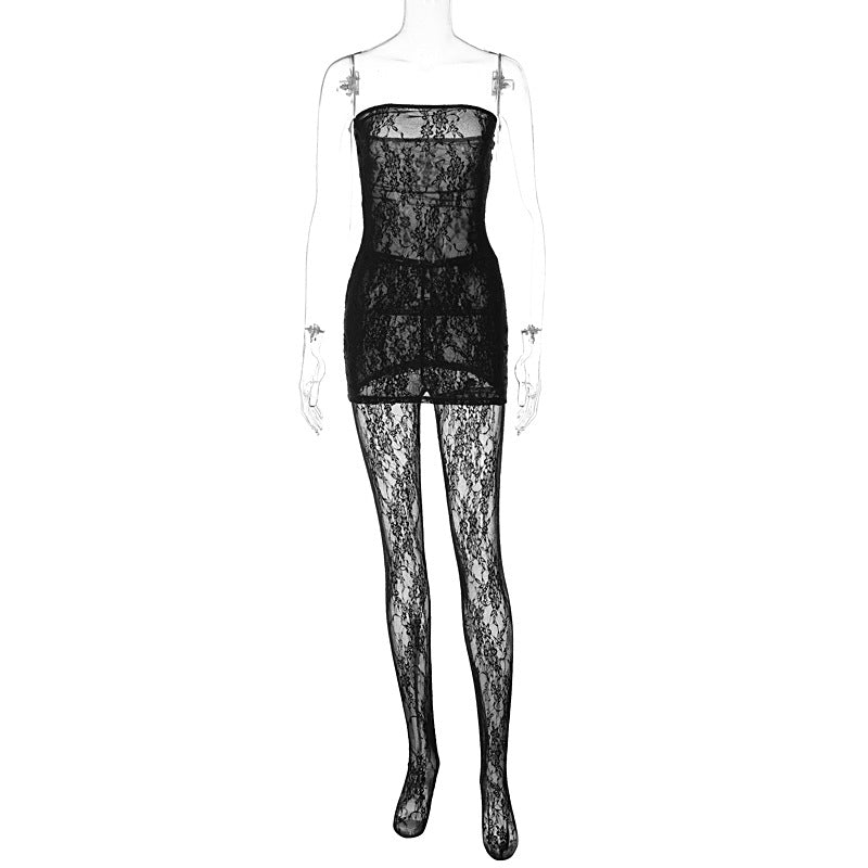 Fashionsarah.com Lace Strapless Top Matching Lace Leggings
