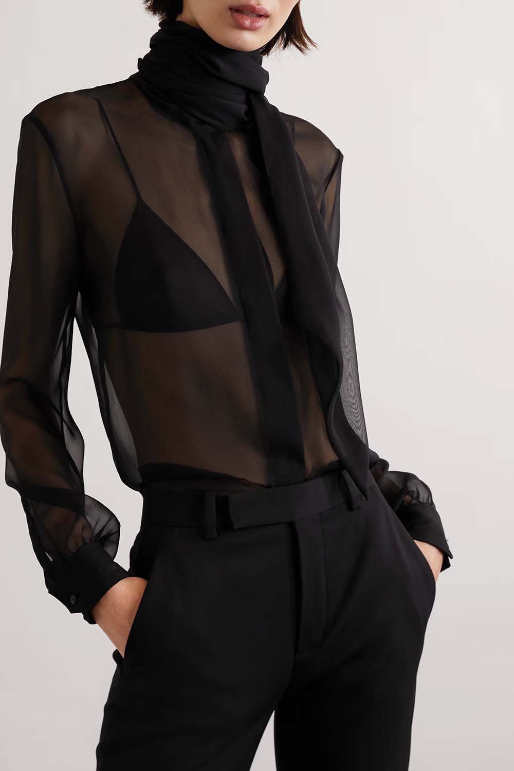 Women See Through Bow Lace-Up Shirt | Fashionsarah.com