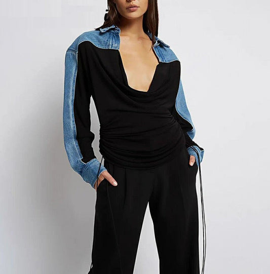 Denim Ruched Women Shirt | Fashionsarah.com