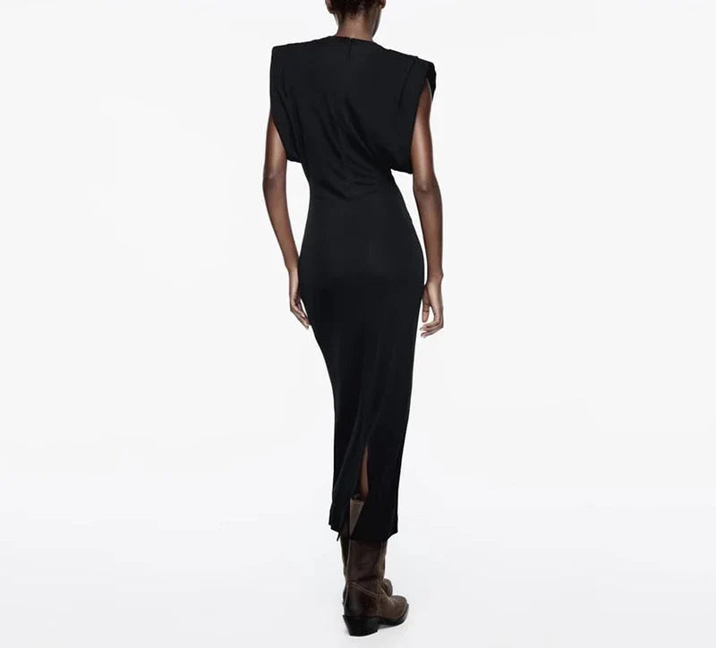 Black Shoulder Pads Bodycon Dress | Fashionsarah.com