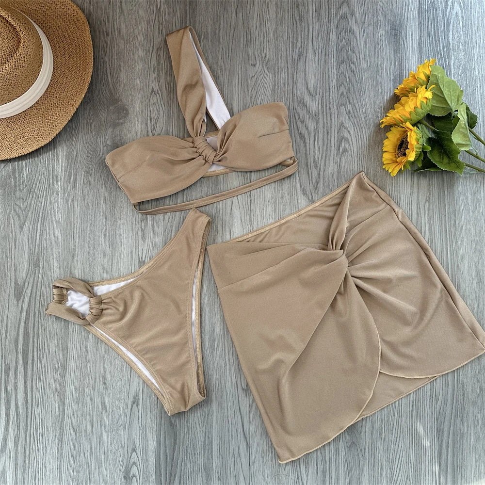 One Shoulder Bikini Set 3 Piece Bikinis | Fashionsarah.com