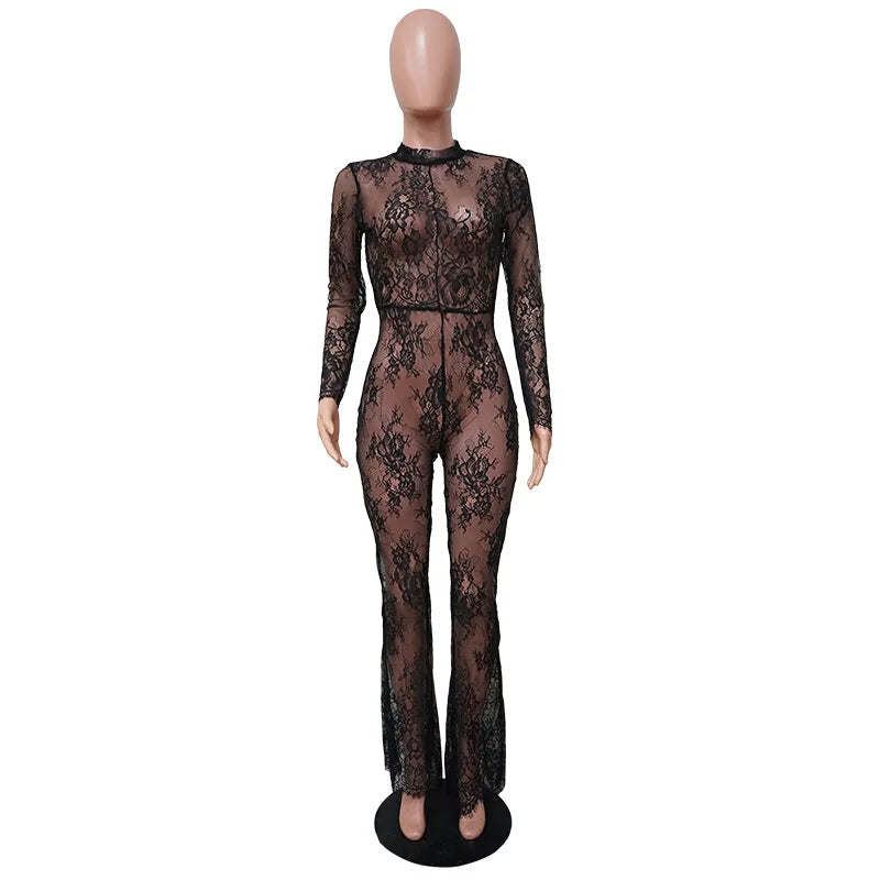 Fashionsarah.com Fashionsarah.com Fashion Black Lace Perspective Jumpsuit