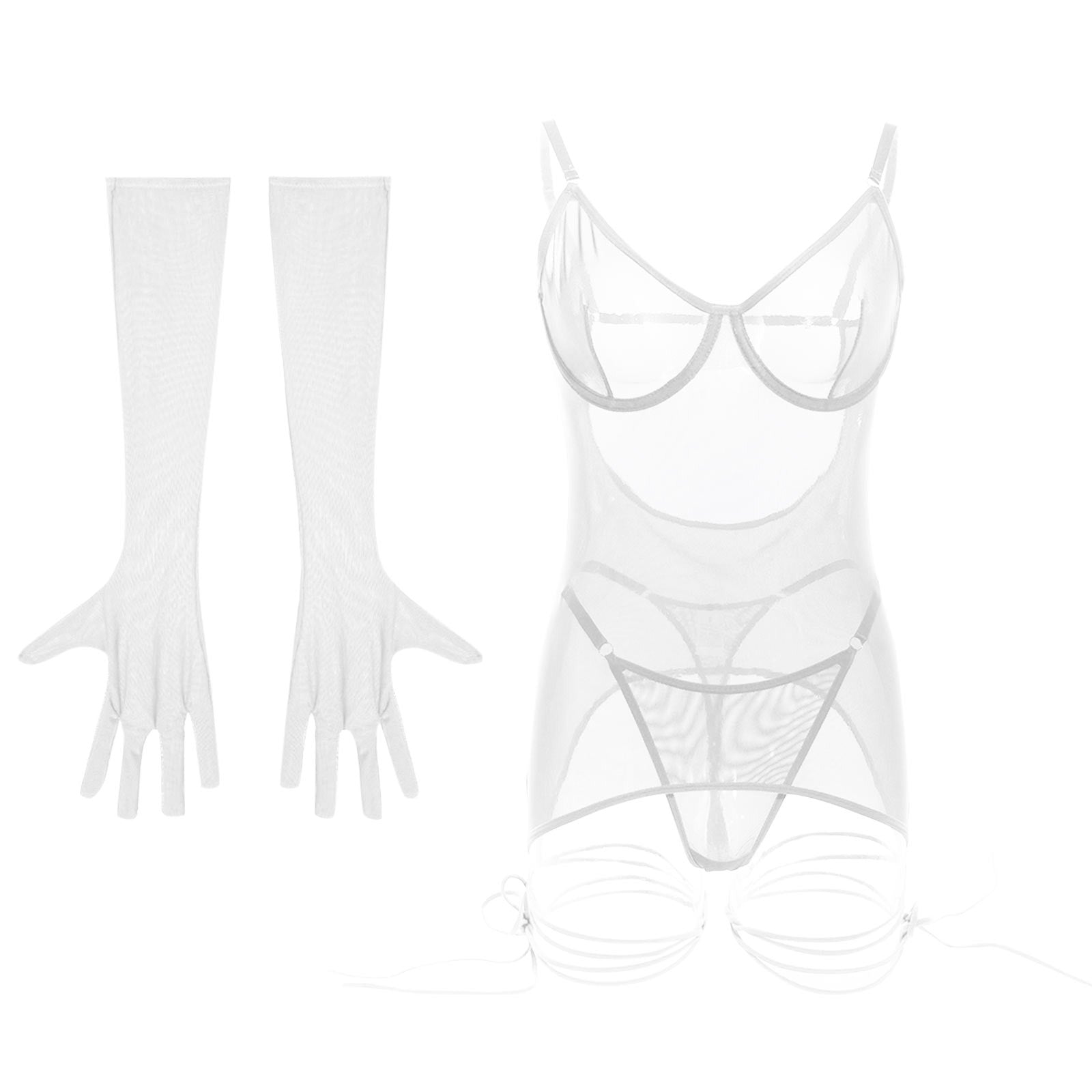 Erotic Strappy Bodycon Babydoll, G-String+Gauntlet Set 4pcs | Fashionsarah.com