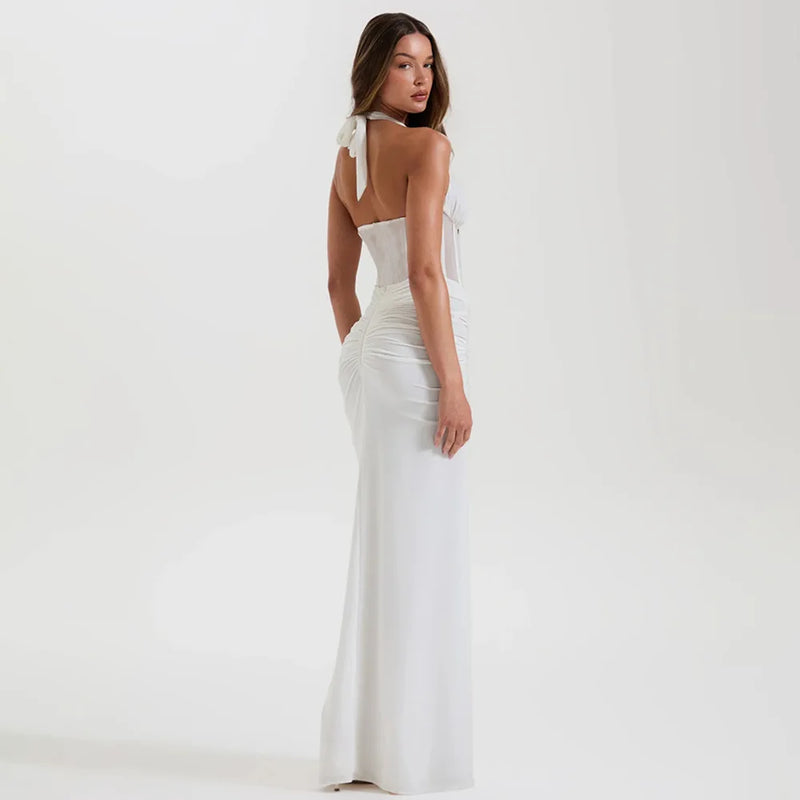 white mesh ruched dress Mesh Ruched Maxi Dresses