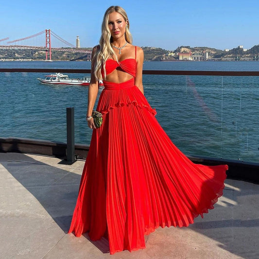 Fashionsarah.com Red Beach Crumpled Prom Dress