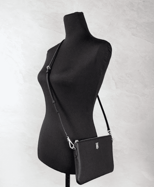 Burberry Peyton Monogram Black Leather Pouch Crossbody Bag Purse | Fashionsarah.com