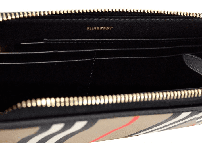 Burberry Ellerby Black Leather Icon Stripe Canvas Zip Around Continental Wallet | Fashionsarah.com
