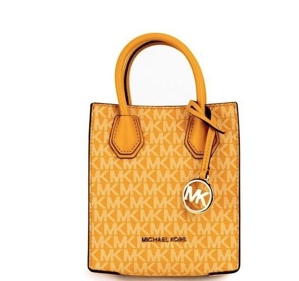 Fashionsarah.com Fashionsarah.com Michael Kors Mercer XS Honeycomb Gold Signature PVC North South Shopper Crossbody Bag