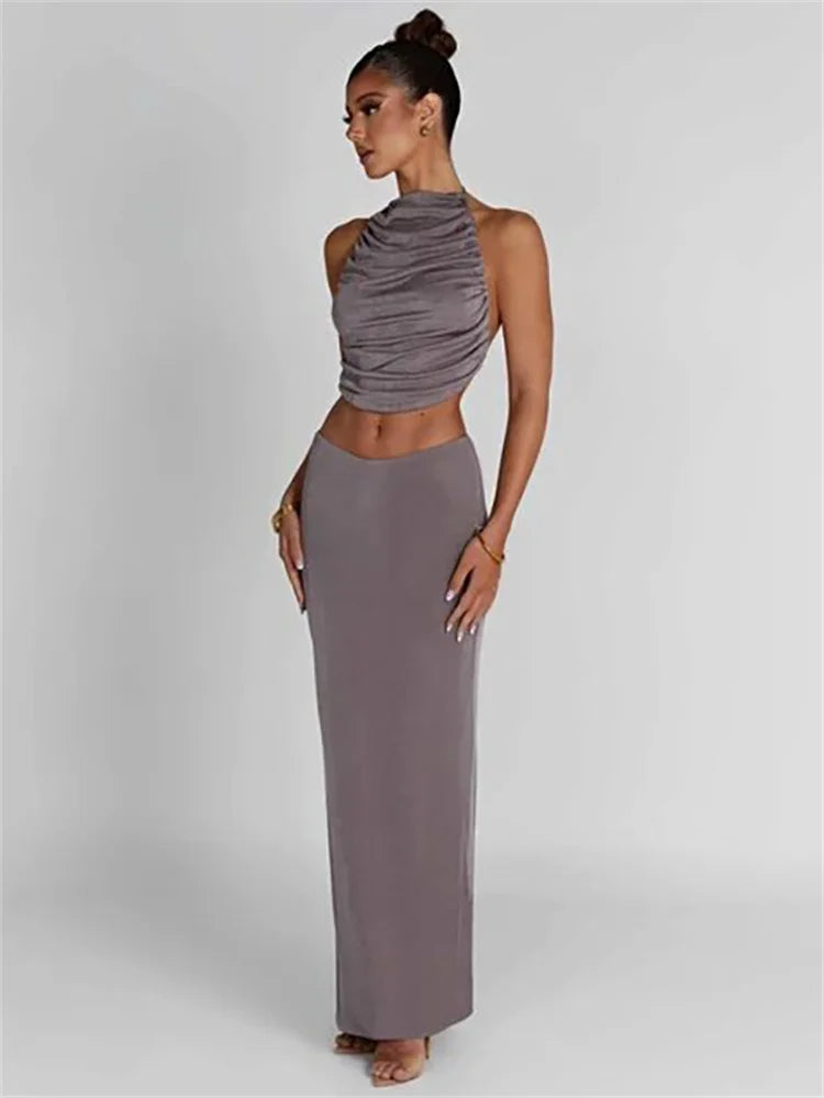 Backless Crop Top + Maxi Bodycon Skirt Matching Sets | Fashionsarah.com