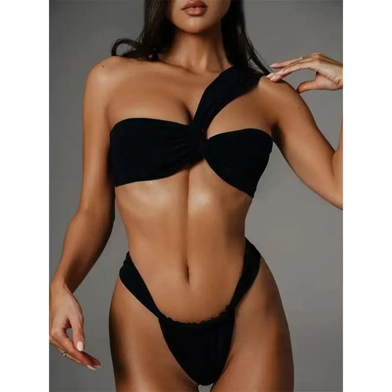 Low Waist One Shoulder Thong Swimwear | Fashionsarah.com