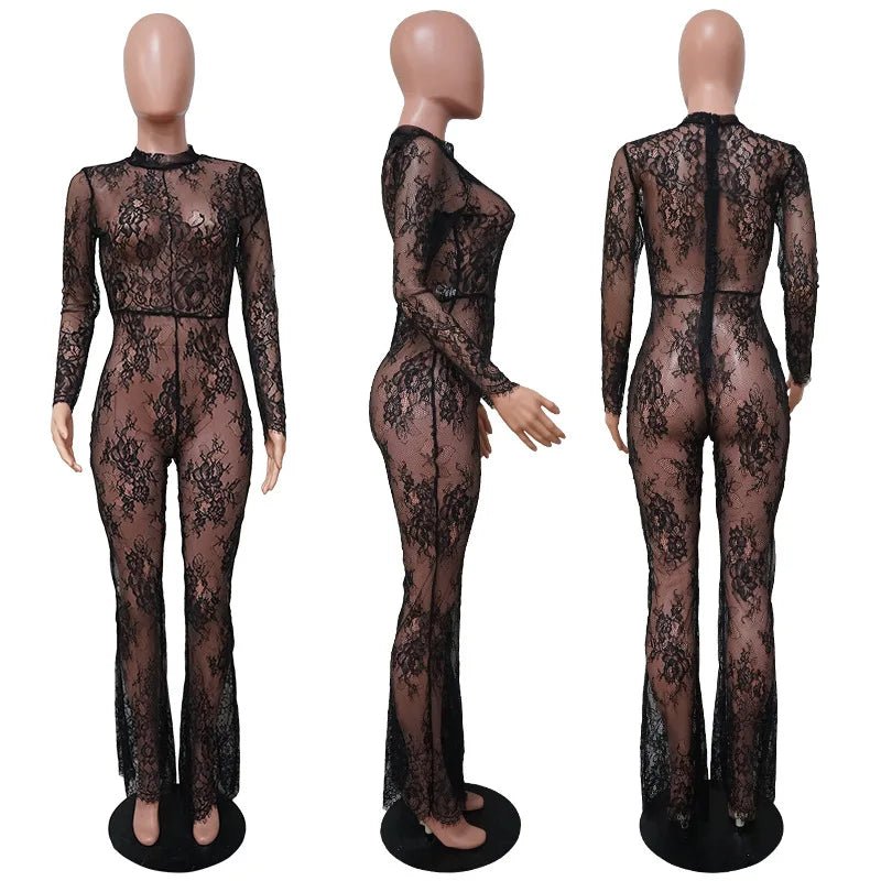 Fashionsarah.com Fashionsarah.com Fashion Black Lace Perspective Jumpsuit