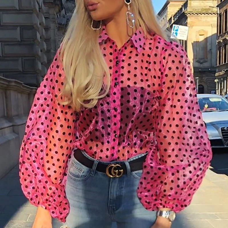 Women Polka Dot Mesh T-Shirt