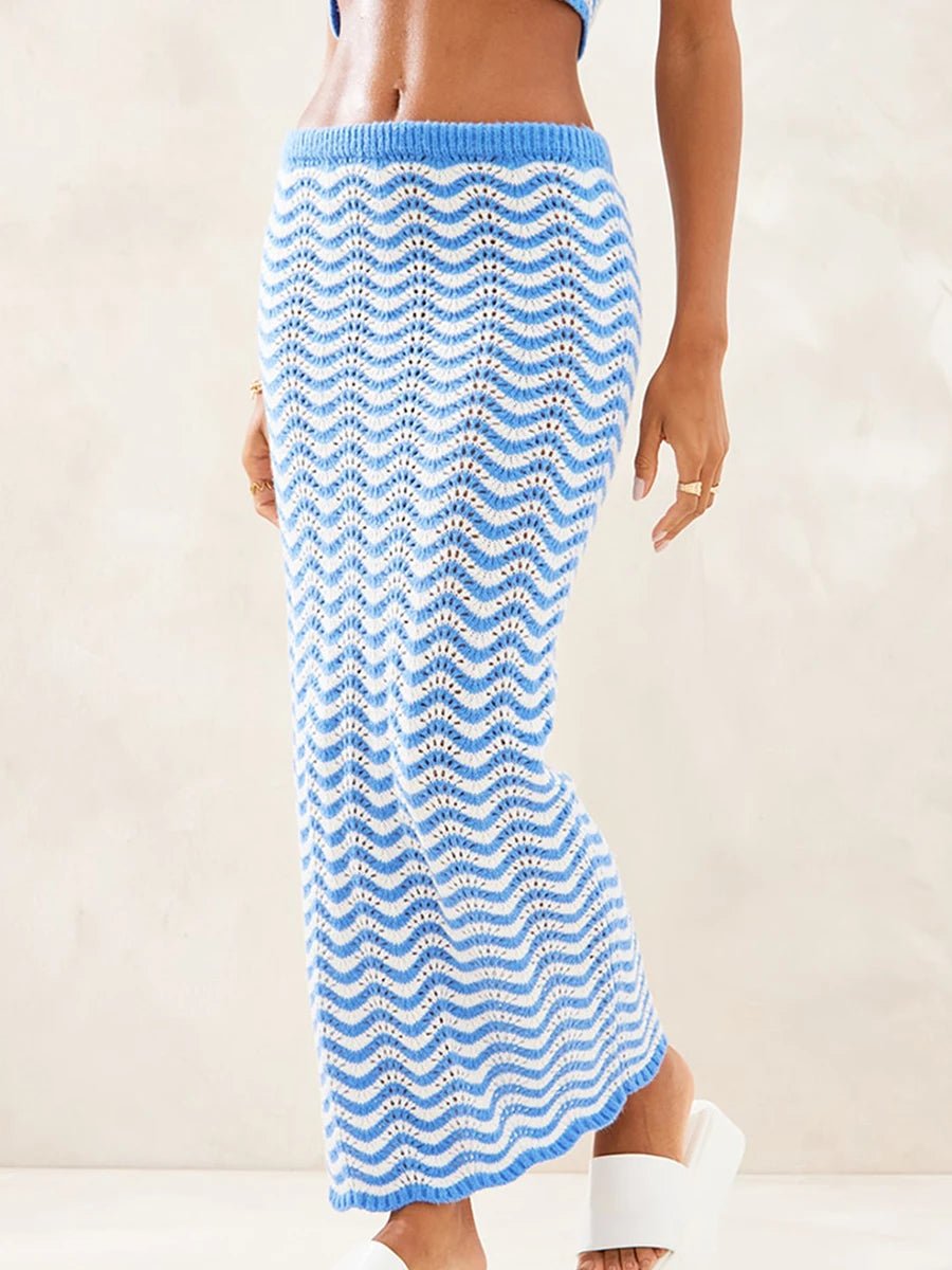 Strapless Knit Crop Tube Tops+Long Skirt Beachwear Sets | Fashionsarah.com