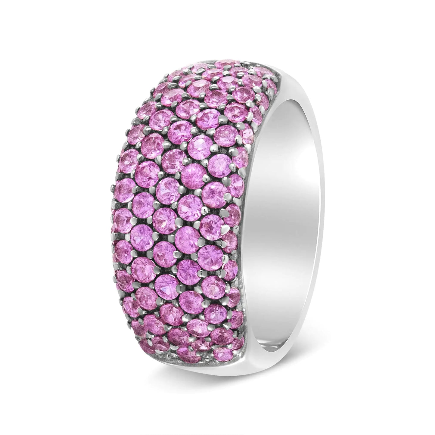 18K White Gold and Black Rhodium Multi Row Pink Sapphire Classic Band Ring | Fashionsarah.com