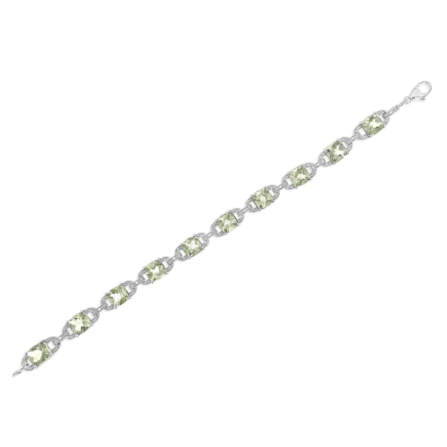 .925 Sterling Silver 7x7 mm Cushion Cut Green Amethyst and 1/20 cttw Round Cut Diamond Fashion Tennis Bracelet (I-J Color, I1-I2 Clarity) - 7" | Fashionsarah.com