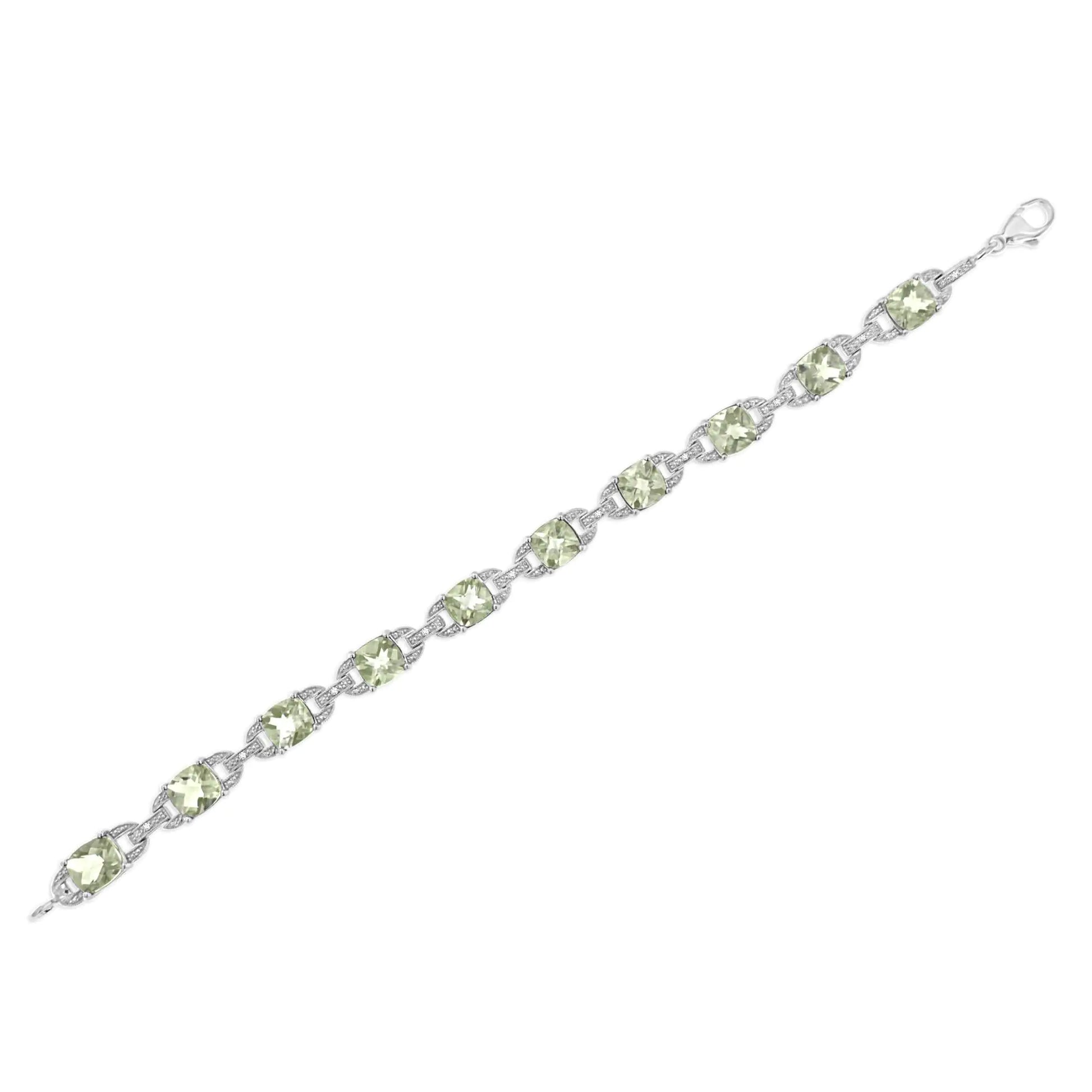 .925 Sterling Silver 7x7 mm Cushion Cut Green Amethyst and 1/20 cttw Round Cut Diamond Fashion Tennis Bracelet (I-J Color, I1-I2 Clarity) - 7" | Fashionsarah.com