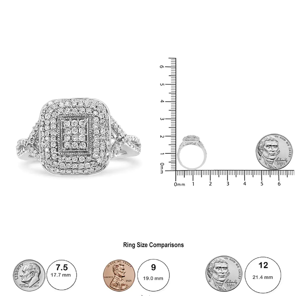 .925 Sterling Silver 1/2 Cttw Round-Cut Diamond Cluster Cushion Ring (I-J , I1-I2) | Fashionsarah.com