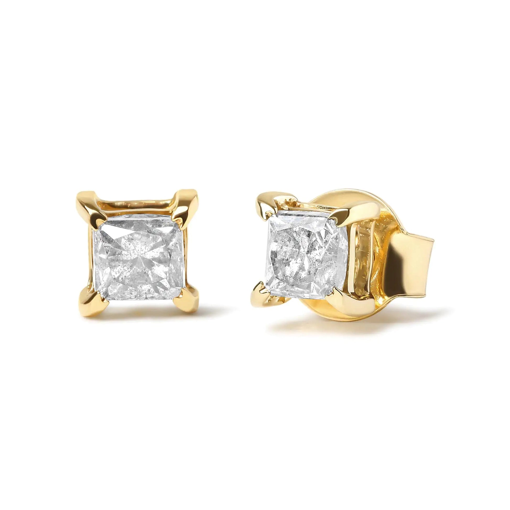 14K Yellow Gold 5/8 Cttw Princess Natural Brown Color Diamond 4-Prong Stud Earrings (Brown Color, SI2-I1 Clarity) | Fashionsarah.com