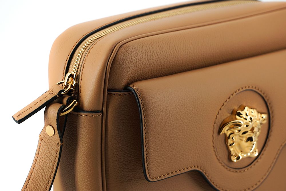 Versace Elegant Brown Leather Camera Case Shoulder Bag | Fashionsarah.com