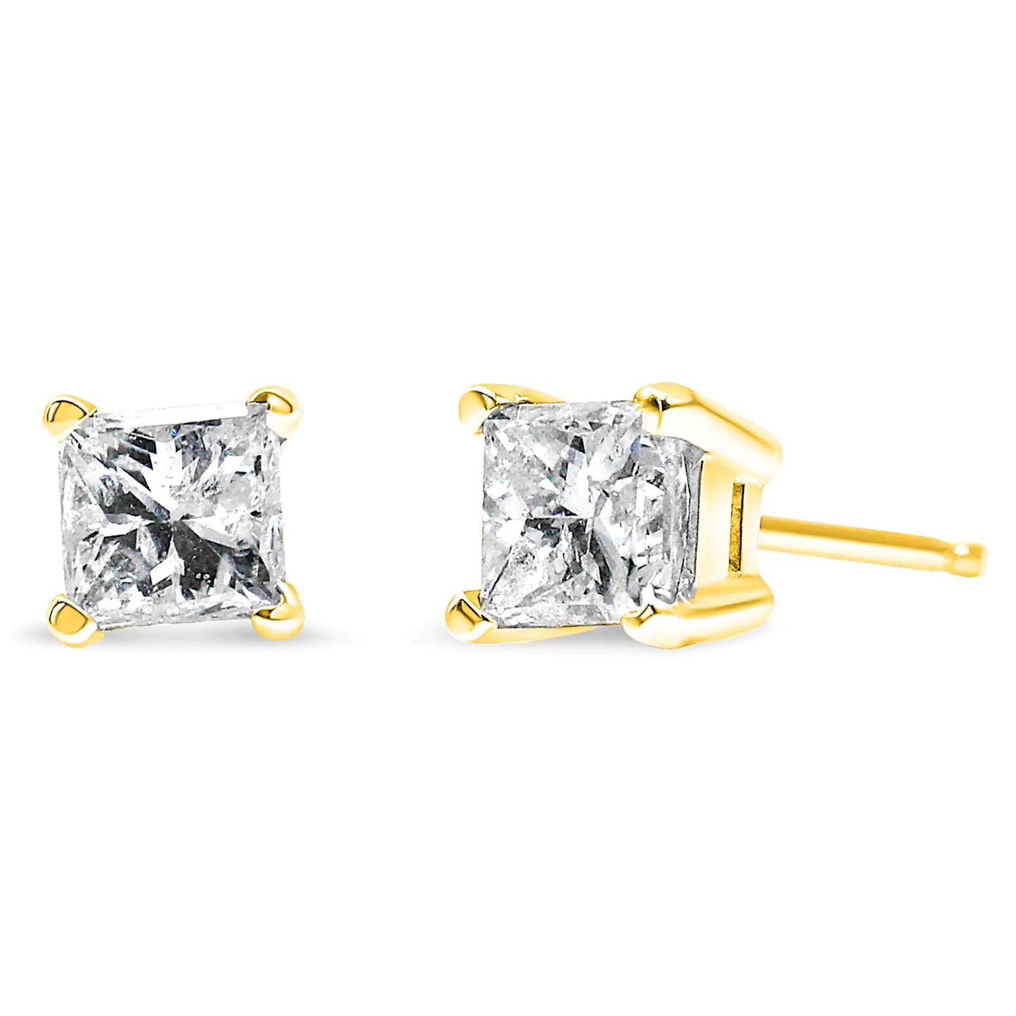 IGI Certified 1/2 Cttw Princess-Cut Square Diamond 4-Prong Solitaire Stud Earrings in 14K Yellow Gold (I-J Color, SI1-SI2 Clarity) | Fashionsarah.com