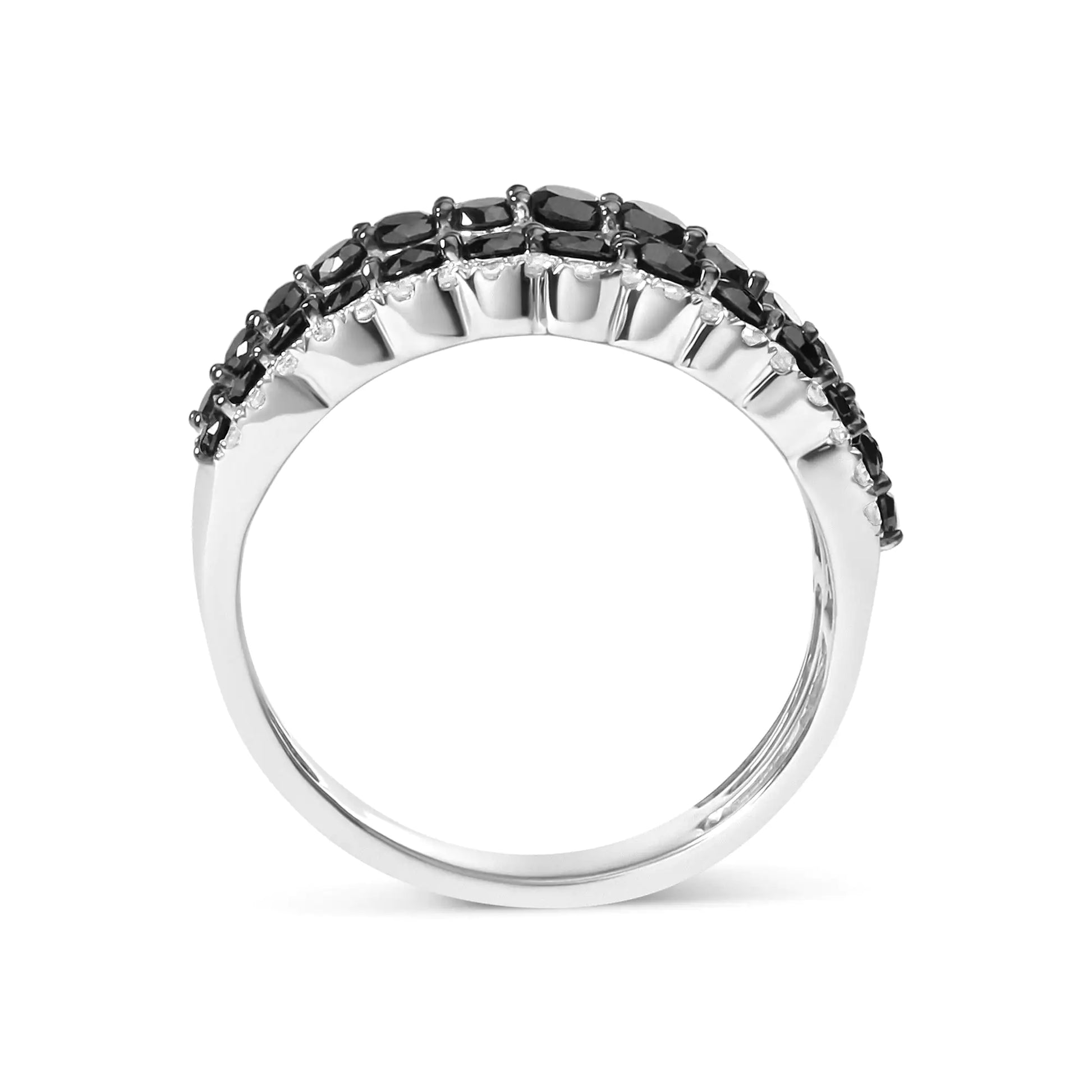 .925 Sterling Silver 1 3/4 Cttw Treated Black and White Alternating Diamond Multi Row Band Ring (Black / I-J Color, I2-I3 Clarity) | Fashionsarah.com