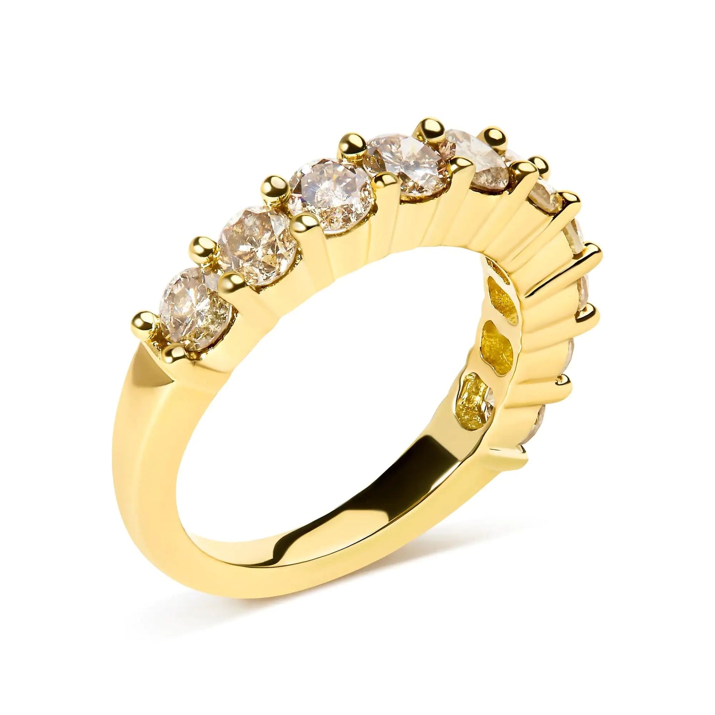 14K Yellow Gold Plated .925 Sterling Silver 2.0 Cttw Round Brilliant Cut Diamond 10 Stone Anniversary Band Ring (J-K Color, I1-I2 Clarity) | Fashionsarah.com